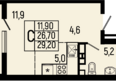 Звезды, литер 10: Планировка Студия 29,2, 29,7 м²