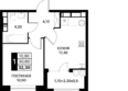 Сияние, литер 19/1: Планировка 1-комн 32,3 - 34,3 м²