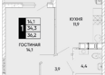 Левобережье, литер 8: Планировка 1-комн 36,2 м²