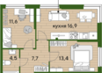 ДОГМА ПАРК, литера 22: Планировка 2-комн 54,1 м²
