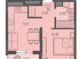 Теплые края, литер 5: Планировка 1-комн 32 - 32,45 м²
