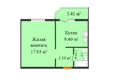 Молодежный 2, литера 4: Планировка 1-комн 34,71 м²