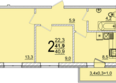 Дарград, литера 38: Планировка 2-комн 41,9 м²