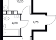 СМАРТПОЛЕТ, литер 8.3: Планировка 1-комн 40,4, 40,8 м²