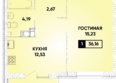 Губернский,  литера 36: Планировка 1-комн 36,16 м²