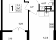 Семисчастье: Планировка 1-комн 37,26, 37,27 м²