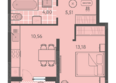 Теплые края, литер 4: Планировка 1-комн 35,7 - 36,8 м²