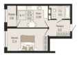 Федерация, дом 3: Планировка 1-комн 44,92 м²