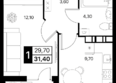 Эстет, литер 47.2: Планировка 1-комн 31,4 - 31,9 м²