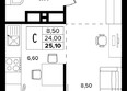 Лермонтов Парк: Планировка 1-комн 25,1 м²