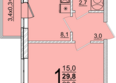 Дарград, литера 40: Планировка 1-комн 29,8 м²