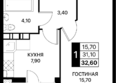 СМАРТПОЛЕТ, литер 10.2: Планировка 1-комн 32,6 м²