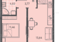 Теплые края, литер 2: Планировка 1-комн 36,06 м²