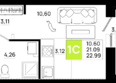 Октябрь Парк, 6.1: Планировка Студия 22,99 м²