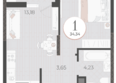 Моренуар, литер 22: Планировка 1-комн 34,34 м²