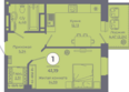Сокольники, литер 10: Планировка 1-комн 41,02 - 41,51 м²