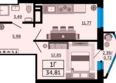 Royal Towers (Роял Тауэрс), литер 3: Планировка 1-комн 34,81 м²