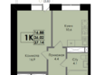 Ботаника, дом 1: Планировка 1-комн 37,14 м²