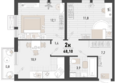 Барса, 1В литер: Планировка 2-комн 48,1 м²