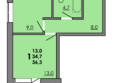Грей, кв-л 11-2: Планировка 1-комн 36,3 м²