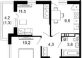 Лестория, дом 4: Планировка 2-комн 41,8 м²