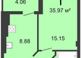 Космический, секция 3: Планировка 1-комн 35,97 м²