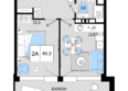 Мореград, литер 1: Планировка 2-комн 45,3 м²