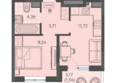 Теплые края, литер 8: Планировка 1-комн 31,57 м²