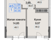 Курортный комплекс Аква: Планировка 1-комн 34,05 м²