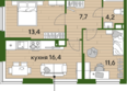 ДОГМА ПАРК, литера 2: Планировка 2-комн 53,3 м²