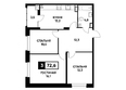 Кварталы 17/77, литер 18.1: Планировка 3-комн 72,6 м²