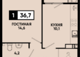 Моя Легенда, кор 2.4: Планировка 1-комн 36,7 м²