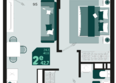 Первое место, квартал 1.6, литер 2: Планировка 2-комн 42,7, 43,6 м²