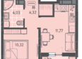 Теплые края, литер 2: Планировка 1-комн 32,3 м²