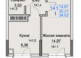 Курортный комплекс Аква: Планировка 1-комн 34,02 м²