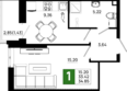 Октябрь Парк, 6.2: Планировка 1-комн 34,85 м²