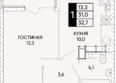 Левобережье, литер 9: Планировка 1-комн 32,7 - 33,6 м²