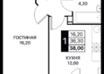 СМАРТПОЛЕТ, литер 8.3: Планировка 1-комн 38, 38,3 м²