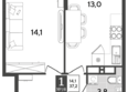 Порто-Ново, литера 6: Планировка 1-комн 37,2 м²
