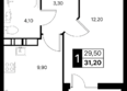 Эстет, литер 45.2: Планировка 1-комн 31,2, 31,5 м²
