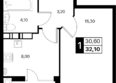 Эстет, литер 45.2: Планировка 1-комн 32,1 м²