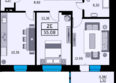 Сердце Ростова 2, литер 9: Планировка 2-комн 54,5 м²