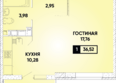 Губернский,  литера 36: Планировка 1-комн 36,52 м²