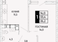 Левобережье, литер 8: Планировка 1-комн 35,2 м²