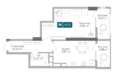 Золотой Берег, литер 5: Планировка 1-комн 42,93 - 43,38 м²