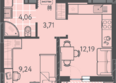 Теплые края, литер 3: Планировка 1-комн 31,12 м²