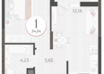 Моренуар, литер 22: Планировка 1-комн 34,34 м²