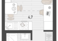 Барса, 3В литер: Планировка 1-комн 19,5 м²