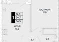 Левобережье, литер 10: Планировка 1-комн 36,5 - 37 м²