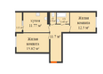 Краски, литера 5: Планировка 2-комн 58,35 м²